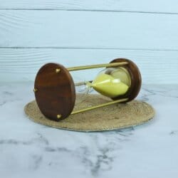 Classic Wood & Brass 3-Minute Hourglass | Sunny Yellow Sand, Shiny Accents | Elegant Desk Timer & Decor - Image 4