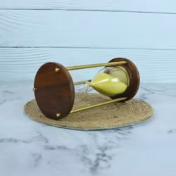 Classic Wood & Brass 3-Minute Hourglass | Sunny Yellow Sand, Shiny Accents | Elegant Desk Timer & Decor - Image 4