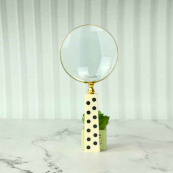 Domino Handle Shiny Brass Magnifier | Playful Design, Clear Lens | Reading Aid & Unique Desk Gift - Image 2