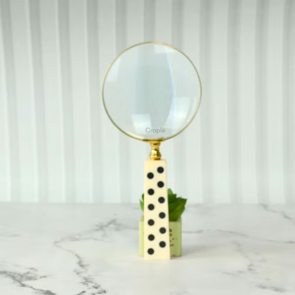 Domino Handle Shiny Brass Magnifier | Playful Design, Clear Lens | Reading Aid & Unique Desk Gift - Image 2