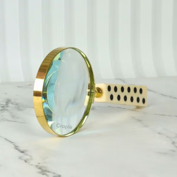 Domino Handle Shiny Brass Magnifier | Playful Design, Clear Lens | Reading Aid & Unique Desk Gift - Image 5