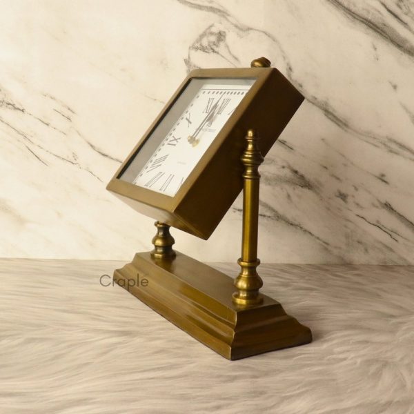 Tilting Square Antique Brass Table Clock | 49 Bond Street Style, Roman Numerals | Handcrafted Desk Decor & Executive Gift - Image 3