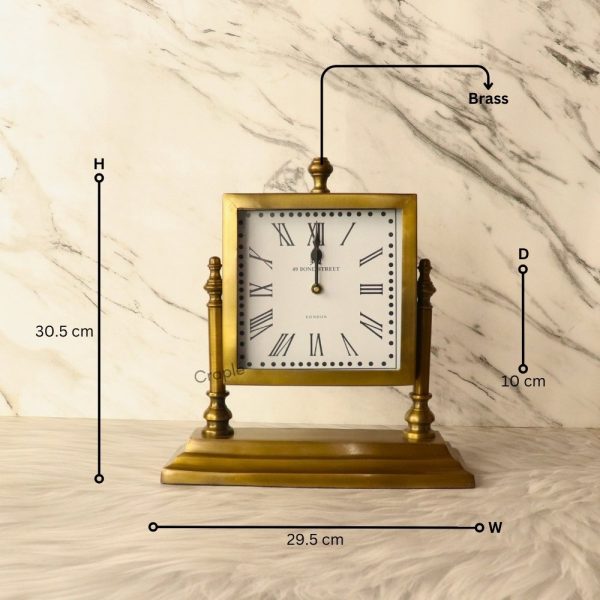 Tilting Square Antique Brass Table Clock | 49 Bond Street Style, Roman Numerals | Handcrafted Desk Decor & Executive Gift - Image 6