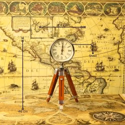 Adjustable Tripod Desk Clock | Nickel Finish Brass Head, Wood & Steel Stand | Vintage Surveyor Style Decor Gift - Image 7