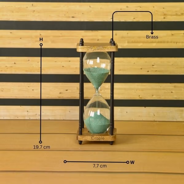10-Minute Natural Wood & Brass Sand Timer | Antique Black Pillars, Dark Green Sand, Classic Design | Focus Aid & Rustic Decor Gift - Image 6