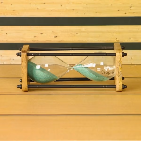 10-Minute Natural Wood & Brass Sand Timer | Antique Black Pillars, Dark Green Sand, Classic Design | Focus Aid & Rustic Decor Gift - Image 3