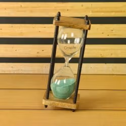 10-Minute Natural Wood & Brass Sand Timer | Antique Black Pillars, Dark Green Sand, Classic Design | Focus Aid & Rustic Decor Gift - Image 2