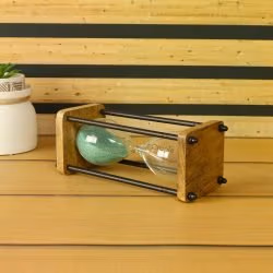 10-Minute Natural Wood & Brass Sand Timer | Antique Black Pillars, Dark Green Sand, Classic Design | Focus Aid & Rustic Decor Gift - Image 5