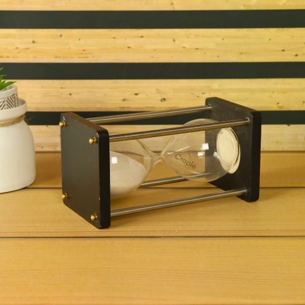 5-Minute Black Wood & Nickel Brass Sand Timer | White Sand, Modern Design | Focus Aid & Desk Decor Gift - Image 4