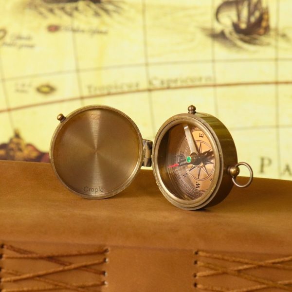 Small Antique Brass Pocket Compass | Handcrafted Precision, Sliding Needle Stop, Chain Included | Vintage Navigational Keepsake - Image 7
