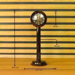 Tall Handcrafted Wooden Pedestal Clock | Brown Black Antique Finish, Unique Dial | Vintage Desk & Shelf Decor Gift - Image 5