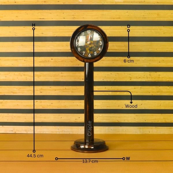 Tall Handcrafted Wooden Pedestal Clock | Brown Black Antique Finish, Unique Dial | Vintage Desk & Shelf Decor Gift - Image 5