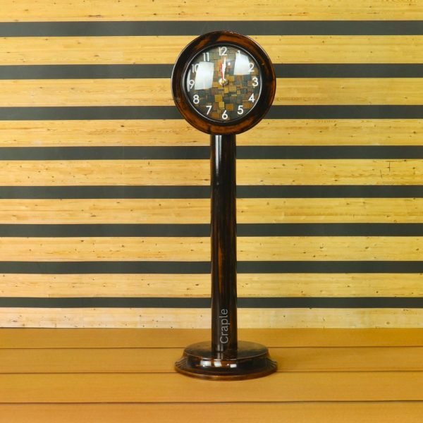 Tall Handcrafted Wooden Pedestal Clock | Brown Black Antique Finish, Unique Dial | Vintage Desk & Shelf Decor Gift - Image 1