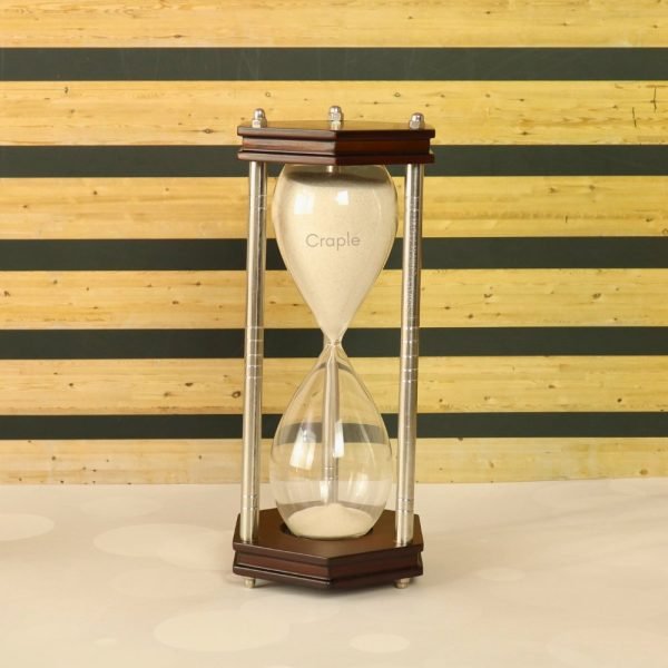Hexagonal 30-Minute Sand Timer | Wood & Nickel Brass, White Sand, Antique Finish | Elegant Desk Decor & Focus Gift - Image 2