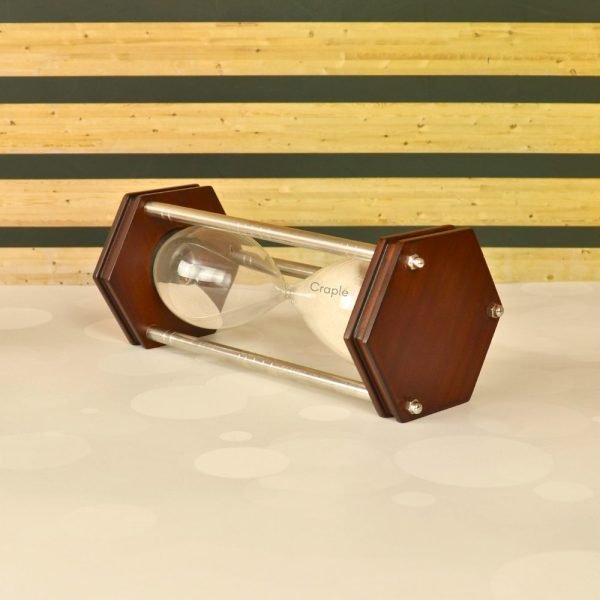 Hexagonal 30-Minute Sand Timer | Wood & Nickel Brass, White Sand, Antique Finish | Elegant Desk Decor & Focus Gift - Image 3