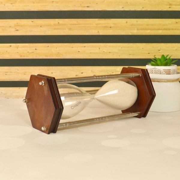 Hexagonal 30-Minute Sand Timer | Wood & Nickel Brass, White Sand, Antique Finish | Elegant Desk Decor & Focus Gift - Image 4