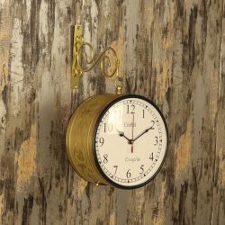 Double-Sided Brass Coated Steel Station Clock | Ornate Wall Bracket | Vintage Inspired Home & Office Decor - Image 3