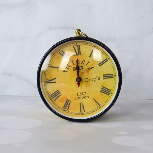 Golden Brass Coated Double-Sided Steel Station Clock | Ornate Wall Bracket, Victoria London Style | Vintage Home Decor Gift - Image 5