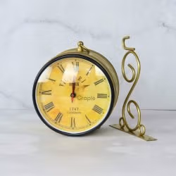 Golden Brass Coated Double-Sided Steel Station Clock | Ornate Wall Bracket, Victoria London Style | Vintage Home Decor Gift - Image 4