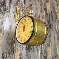 Golden Brass Coated Double-Sided Steel Station Clock | Ornate Wall Bracket, Victoria London Style | Vintage Home Decor Gift - Image 2