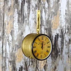 Golden Brass Coated Double-Sided Steel Station Clock | Ornate Wall Bracket, Victoria London Style | Vintage Home Decor Gift - Image 3