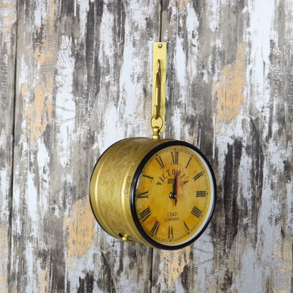 Golden Brass Coated Double-Sided Steel Station Clock | Ornate Wall Bracket, Victoria London Style | Vintage Home Decor Gift - Image 3