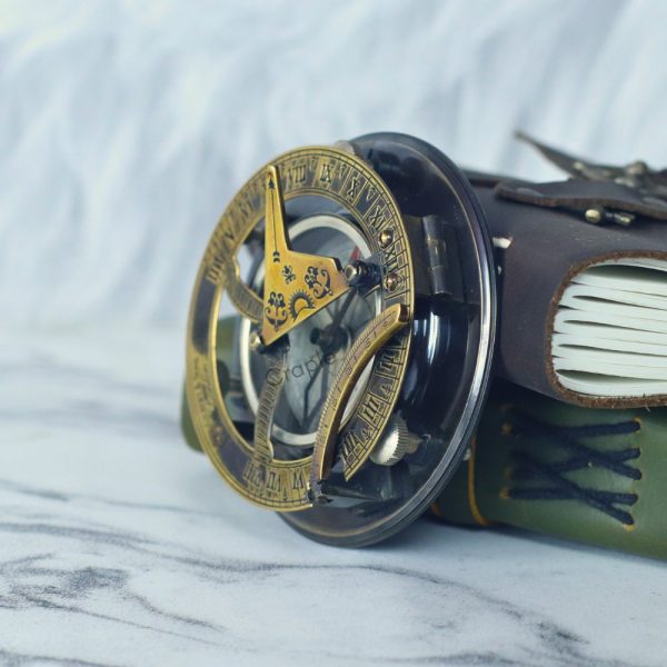 Antique Brass-Silver Sundial Compass | Gilbert & Sons Style, Water Level | Engravable Wooden Box, Desk Decor & Collector's Gift - Image 5