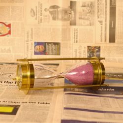 Dual Compass Attached Solid Brass Handmade Gold 5 Min Beautiful Gifting Sand Timer - Image 2
