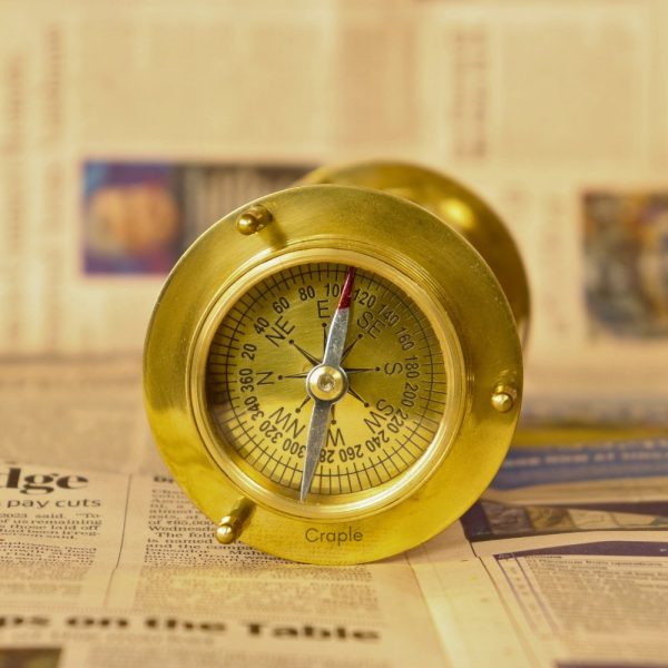 Dual Compass Attached Solid Brass Handmade Gold 5 Min Beautiful Gifting Sand Timer - Image 3