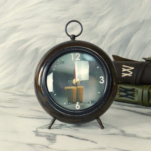 Tea Cup Dial Antique Wooden Desk Clock | Handcrafted, Vintage Style | Unique Tabletop Decor & Gift - Image 4