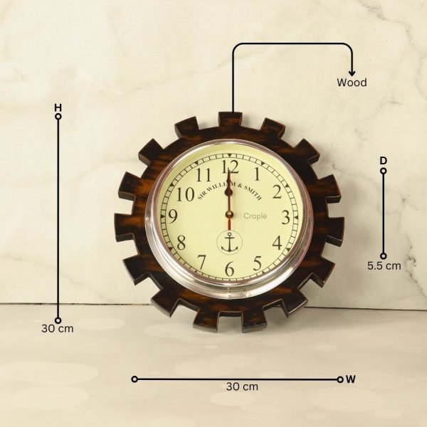 Gear-Shaped Wall Clock | Antique Wooden, William & Smith Nautical Dial | Industrial Rustic Home Decor Gift - Image 5