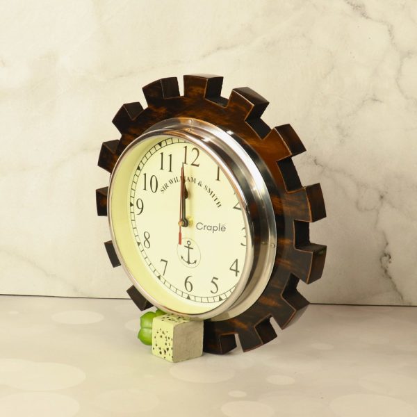 Gear-Shaped Wall Clock | Antique Wooden, William & Smith Nautical Dial | Industrial Rustic Home Decor Gift - Image 3