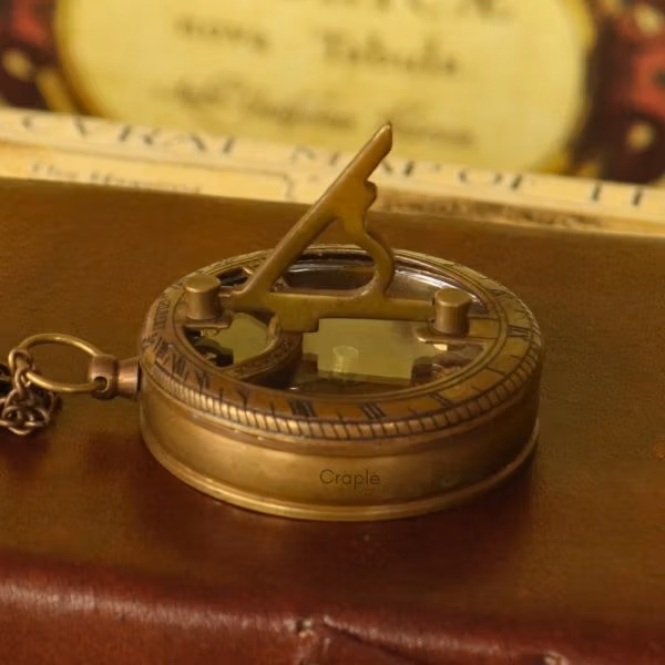 Gilbert & Sons Pocket Sundial Compass | Antique Brass, Foldable Gnomon & Chain | Vintage Navigational Keepsake - Image 7