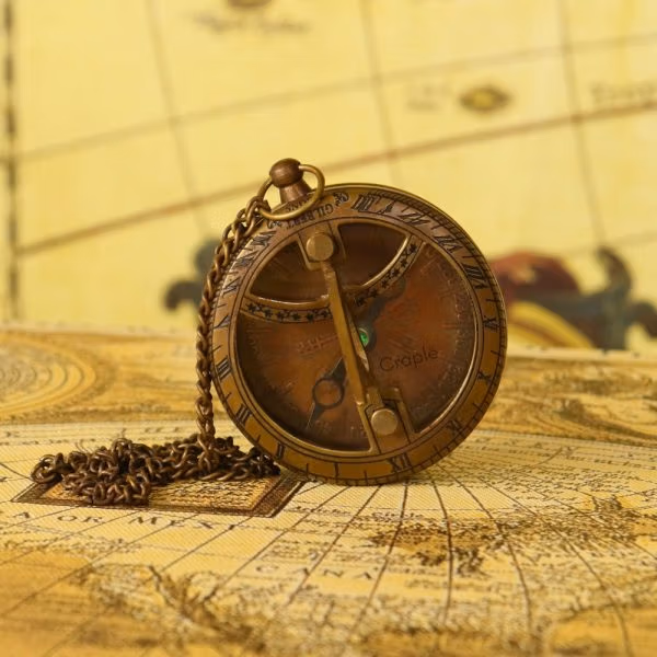 Gilbert & Sons Pocket Sundial Compass | Antique Brass, Foldable Gnomon & Chain | Vintage Navigational Keepsake - Image 5