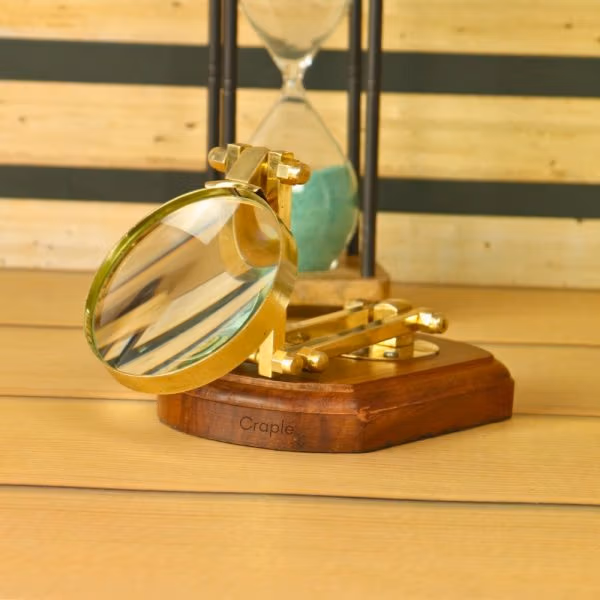 Shiny Brass Desk Magnifier | Adjustable Folding Arm, Handcrafted | Reading Aid & Vintage Desk Decor - Image 2