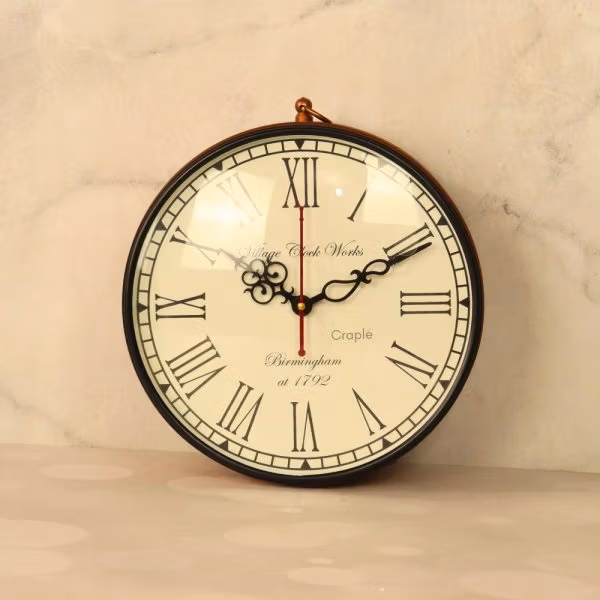 Embossed Double-Sided Steel Station Clock | Brass-Look, Ornate Scroll Bracket | Vintage Inspired Home Decor - Image 2