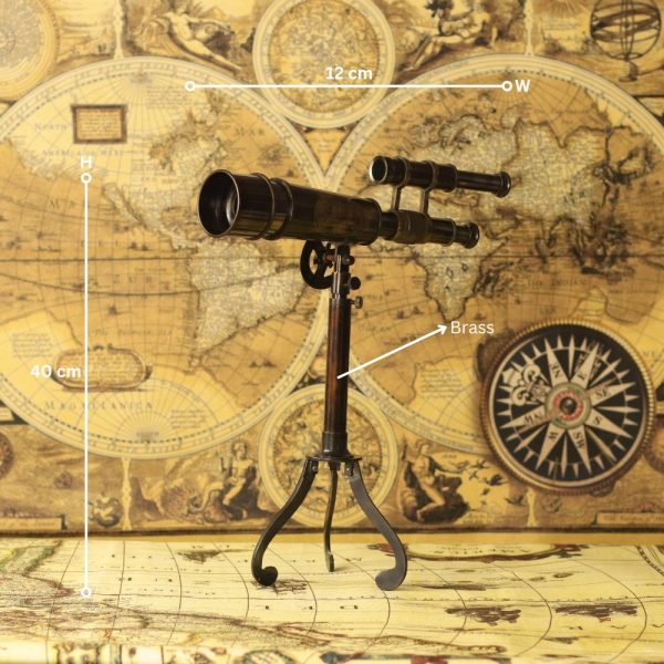 Kelvin & Hughes Double Barrel Antique Brass Telescope with Angle Tilt | Extendable Spotting Scope, Foldable Tripod | Nautical Decor & Gift - Image 8