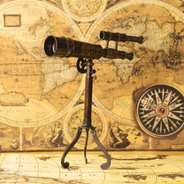 Kelvin & Hughes Double Barrel Antique Brass Telescope with Angle Tilt | Extendable Spotting Scope, Foldable Tripod | Nautical Decor & Gift - Image 2