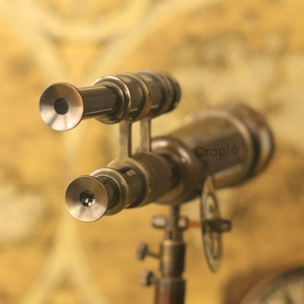 Kelvin & Hughes Double Barrel Antique Brass Telescope with Angle Tilt | Extendable Spotting Scope, Foldable Tripod | Nautical Decor & Gift - Image 3