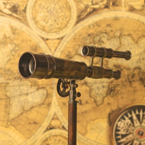 Kelvin & Hughes Double Barrel Antique Brass Telescope with Angle Tilt | Extendable Spotting Scope, Foldable Tripod | Nautical Decor & Gift - Image 4