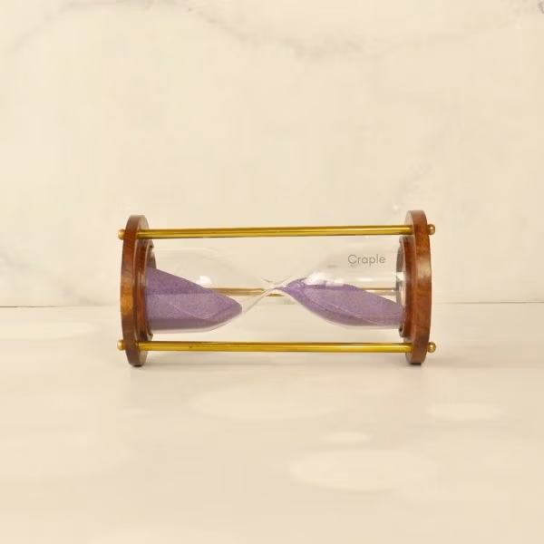 Handcrafted 3-Minute Hourglass Wood & Shiny Brass | Light Pink Sand, Vintage Charm | Timeless Desk Timer & Decor - Image 4