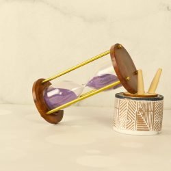 Handcrafted 3-Minute Hourglass Wood & Shiny Brass | Light Pink Sand, Vintage Charm | Timeless Desk Timer & Decor - Image 2