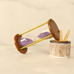 Handcrafted 3-Minute Hourglass Wood & Shiny Brass | Light Pink Sand, Vintage Charm | Timeless Desk Timer & Decor - Image 2