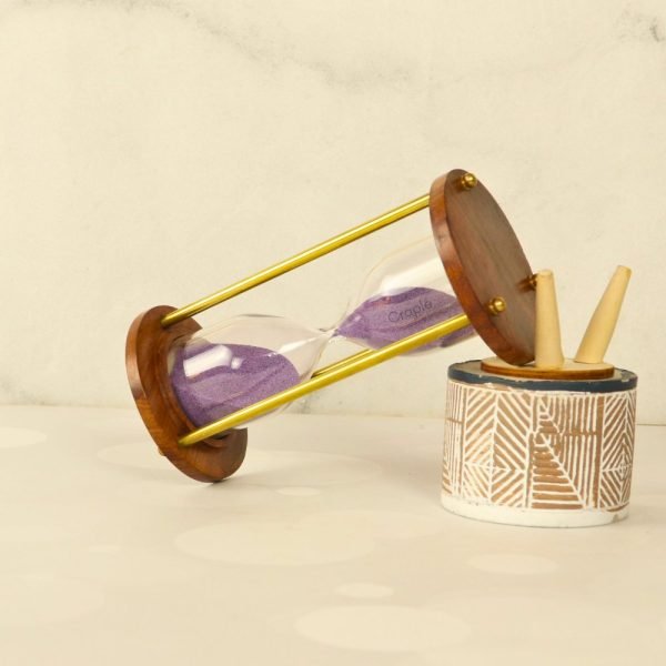 Handcrafted 3-Minute Hourglass Wood & Shiny Brass | Light Pink Sand, Vintage Charm | Timeless Desk Timer & Decor - Image 2