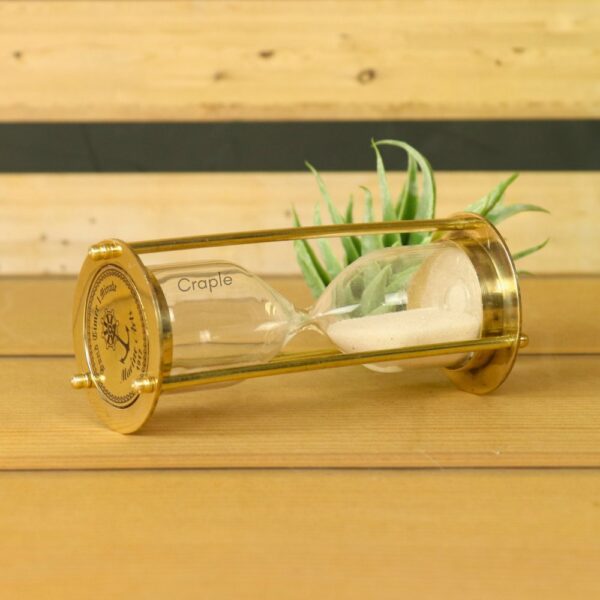 Miniature 1-Minute Sand Timer | Shiny Brass, White Sand, Pocket Size | Elegant Desk Gift & Decor - Image 3