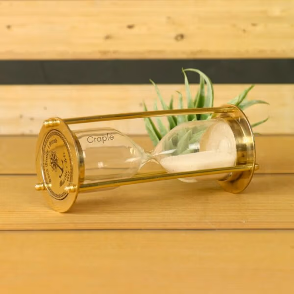 Miniature 1-Minute Sand Timer | Shiny Brass, White Sand, Pocket Size | Elegant Desk Gift & Decor - Image 3
