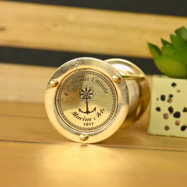 Miniature 1-Minute Sand Timer | Shiny Brass, White Sand, Pocket Size | Elegant Desk Gift & Decor - Image 4