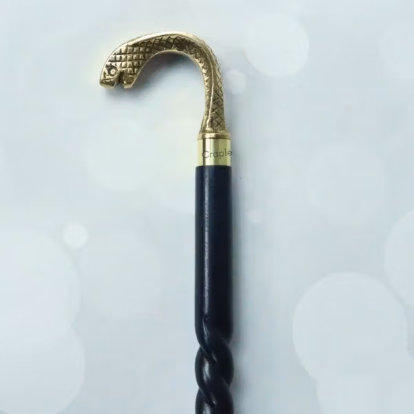 Solid Brass Cobra Handle Wooden Spiral Design Black Polished Vintage Stylish Walking Stick - Image 2