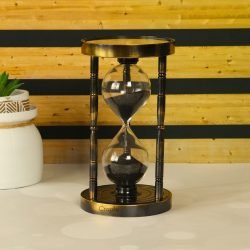 Dual Compass Attached Top & Bottom Brass Made Premium Antique Finish 6 Min Sand Timer, Premium Gift Item - Image 2