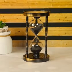 Dual Compass Attached Top & Bottom Brass Made Premium Antique Finish 6 Min Sand Timer, Premium Gift Item - Image 2